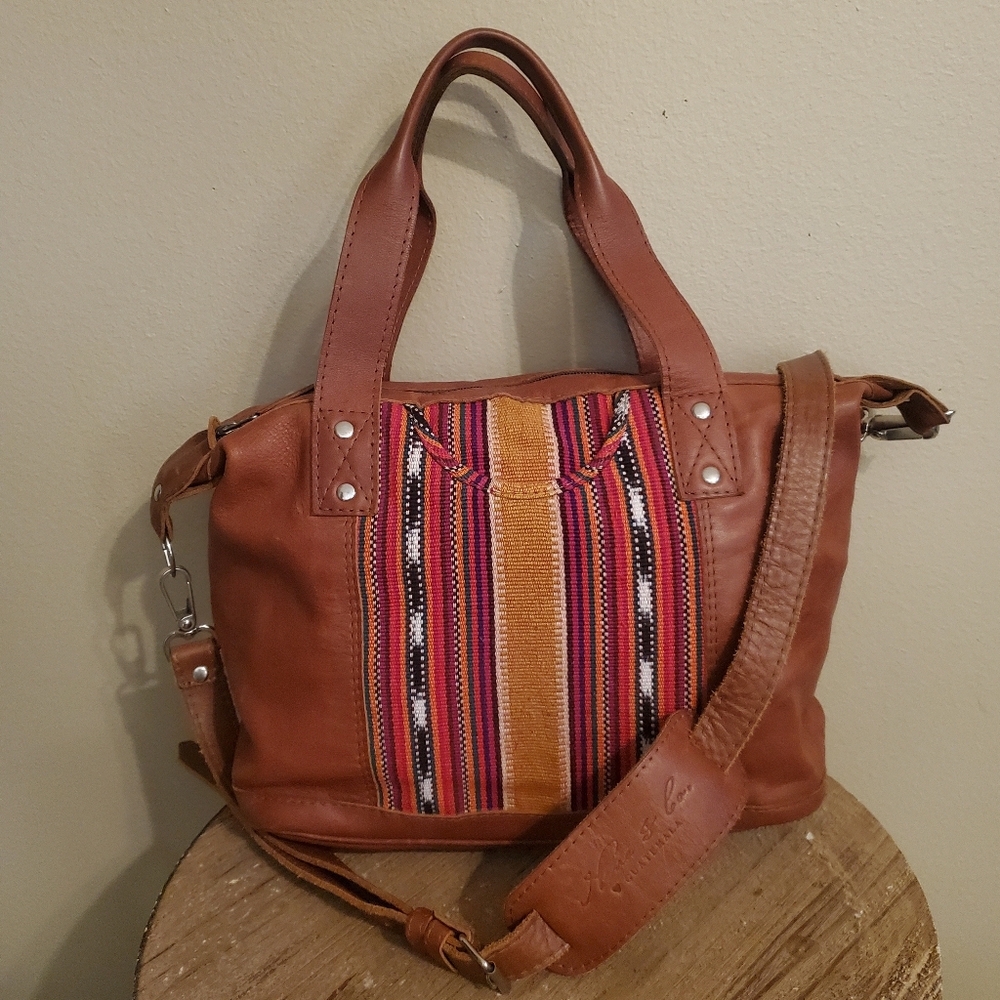 NENA & CO. Sedona Multi Aztec Southwestern Hand Loomed Leather‎ Shoulder Bag